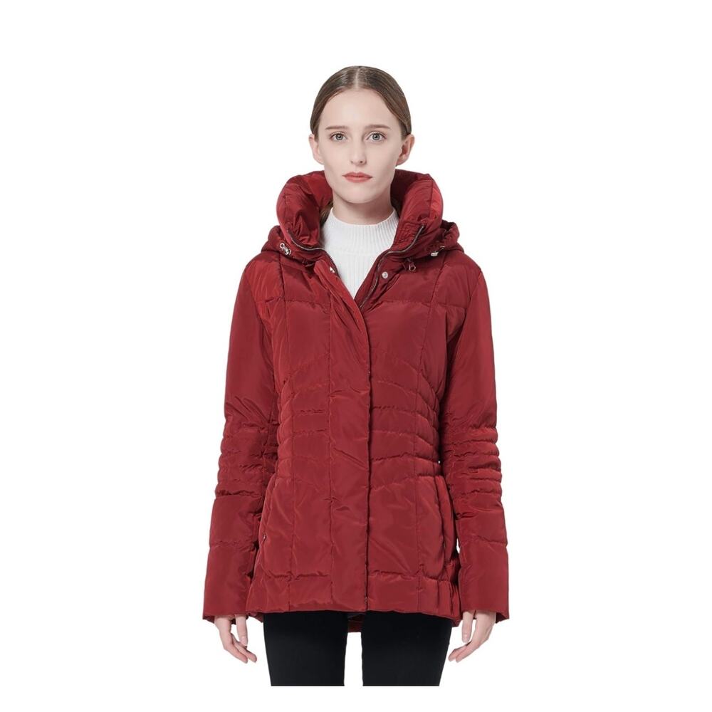 OROLAY The Amazon Coat Sz Medium Down Puffer Jacket Burgundy Detachable Hood